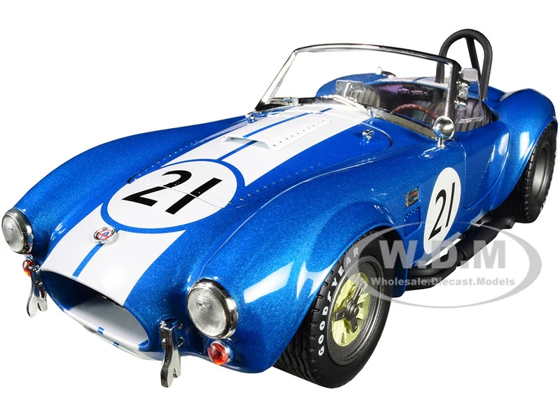 Shelby Cobra 427 S/C #21 Blue Metallic with White Stripes 1/18 Diecast Model Car by Shelby Collectibles - Shelby Models