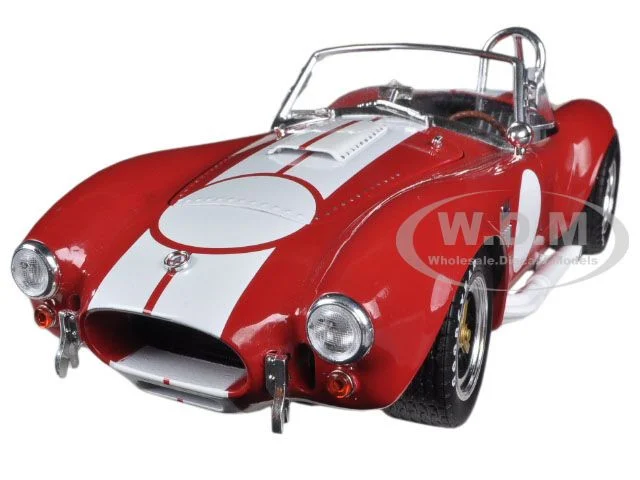 1965 Shelby Cobra 427 S/C Red with White Stripes with Printed Carroll Shelby's Signature on the Trunk 1/18 Diecast Model Car by Shelby Collectibles - Shelby Models