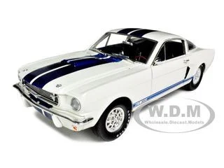 1966 Ford Mustang Shelby GT350 White with Blue Stripes 1/18 Diecast Model Car by Shelby Collectibles - Ford Models