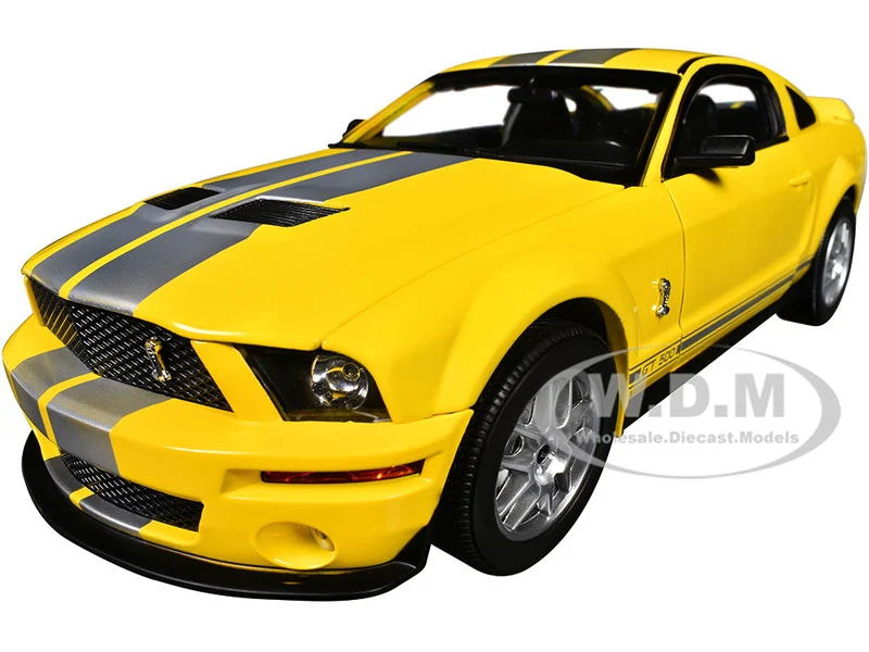2007 Ford Shelby GT500 Yellow with Silver Stripes "Shelby Collectibles" Series 1/18 Diecast Model Car by ACME - Ford Models