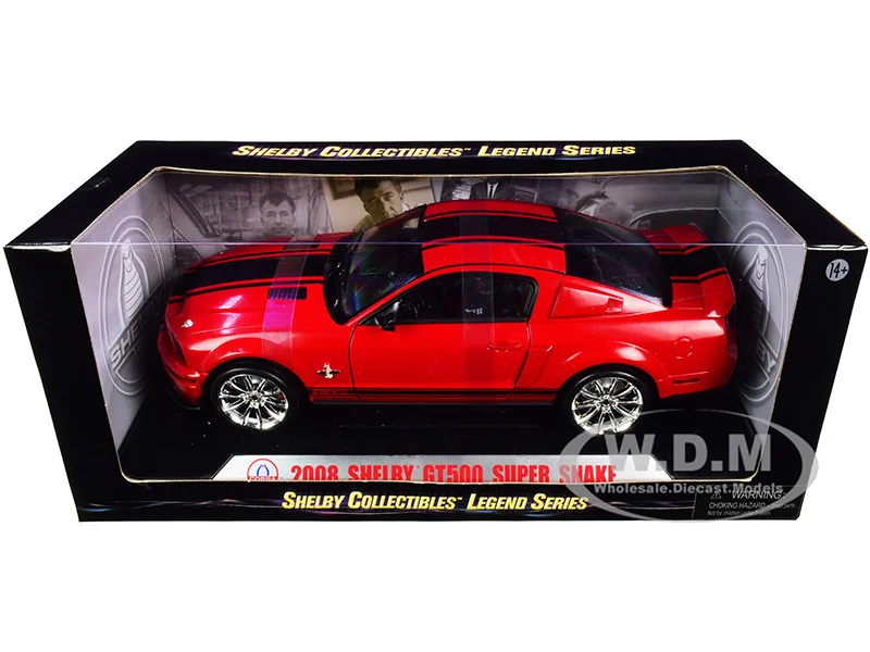 2008 Ford Shelby Mustang GT500 Super Snake Red with Black Stripes "Shelby Collectibles Legend" Series 1/18 Diecast Model Car by Shelby Collectibles - Ford Models