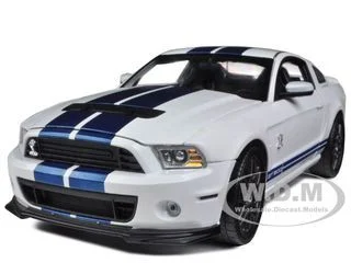 2013 Ford Shelby Cobra GT500 SVT White with Blue Stripes 1/18 Diecast Car Model by Shelby Collectibles - Ford Models