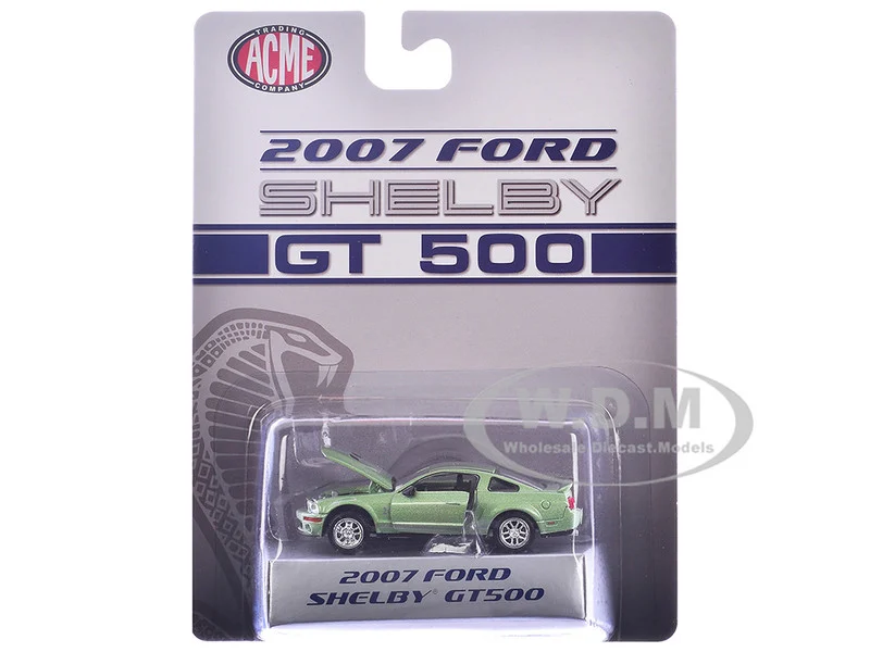 2007 Ford Shelby GT500 Lime Green Metallic with Silver Stripes "Shelby Collectibles" Series 1/64 Diecast Model Car by ACME - Ford Models