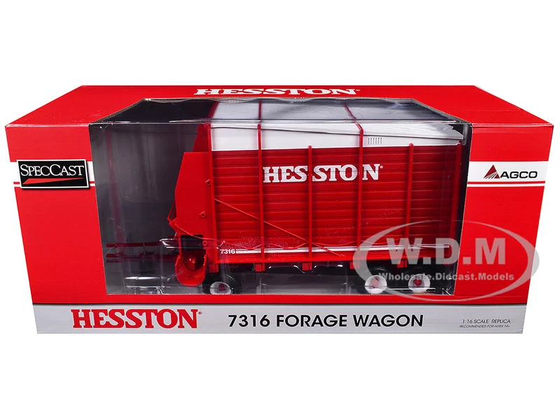Hesston 7316 Forage Wagon Red and White 1/16 Diecast Model by SpecCast - Tractors & Farm Models