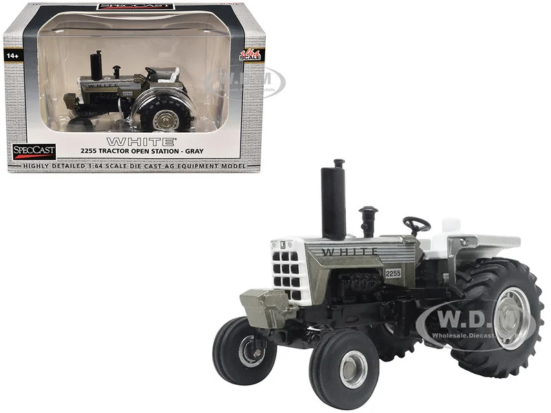 White 2255 Open Station Tractor Brushed Metal with White Stripes 1/64 Diecast Model by SpecCast - White WC Truck Models