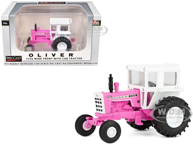 Oliver 1755 Wide Front Tractor with Cab Hot Pink and White 1/64 Diecast Model by SpecCast - Oliver Tractors