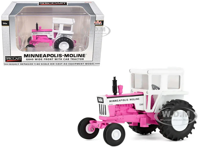 Minneapolis Moline G840 Wide Front Tractor with Cab Hot Pink and White 1/64 Diecast Model by SpecCast - Minneapolis Moline Models