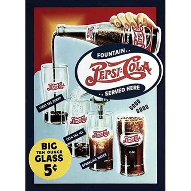 Pepsi Big Ten Ounce Glass Metal Sign - Signs 4 Fun
