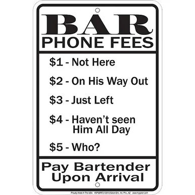 Bar Fees Metal Sign SPSBRF2 - Signs 4 Fun