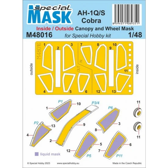 Special Hobby M48016 1/48 Bell AH-1Q/S Cobra Canopy & Wheel MASK for Special Hobby kits