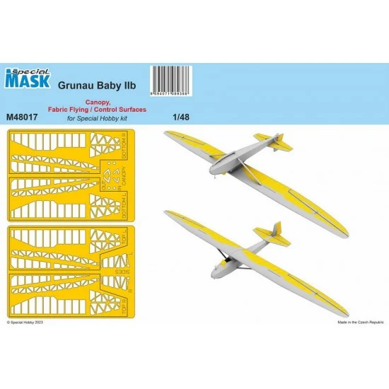 Special Hobby M48017 1/48 Grunau Baby IIB Canopy, Fabric Flying, Control Surfaces Mask - Model Planes