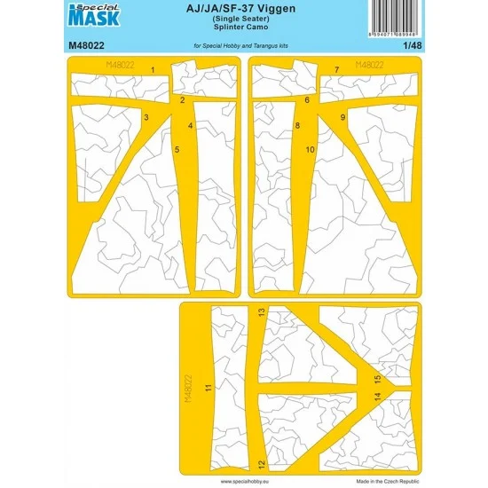 Special Hobby M48022 1/48 Modern Swedish AJ/JA/SF-37 Viggen (Single Seater) Splinter Camo Mask for SH/Tarangus