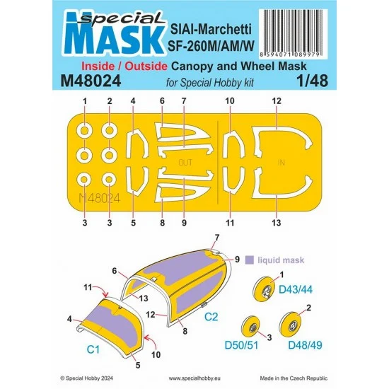 Special Hobby M48024 1/48 Siai-Marchetti Sf-260M/AM/W Inside/Outside Mask for Special Hobby kits