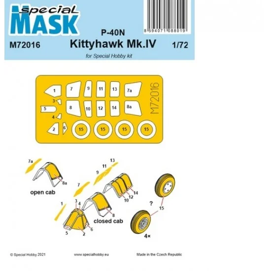 Special Hobby M72016 1/72 WWII US P-40N/Mk.IV Masking for Special Hobby P-40N/Mk.IV kits
