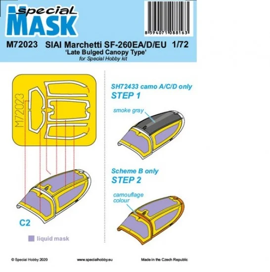 Special Hobby M72023 1/72 Modern Italian, Dutch SIAI-Marchetti SF-260EA/D/EU Late Bulged Canopy Type Masking