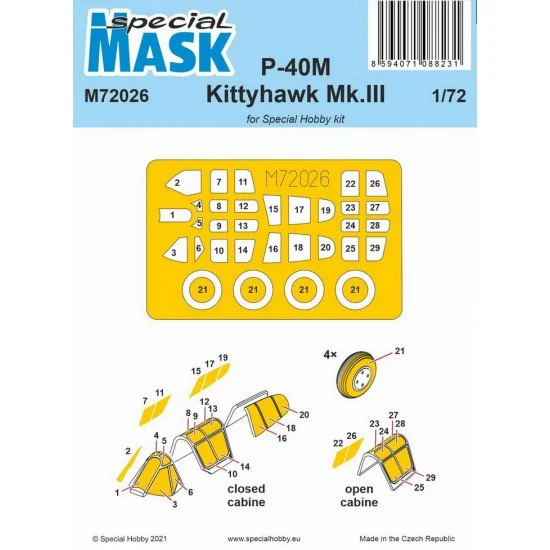 Special Hobby M72026 1/72 Curtiss P-40M Warhawk/Kittyhawk Mk.III Paint Masking for Special Hobby kits