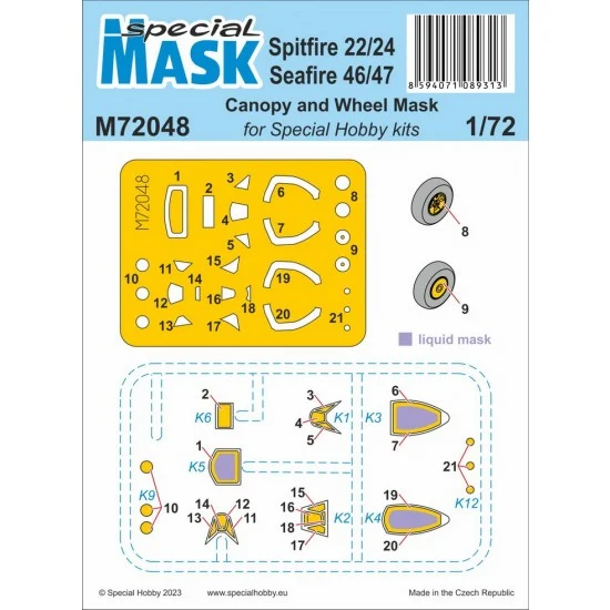 Special Hobby M72048 1/72 Spitfire Mk.22/24 and Seafire Mk.46/47 Paint Mask - Model Planes