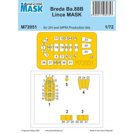 Special Hobby M72051 1/72 Breda Ba.88B Lince MASK for Special Hobby/MPM Production kits - Model Planes