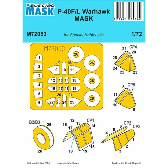 Special Hobby M72053 1/72 Curtiss P-40F/L Warhawk MASK for Special Hobby #72149/72155/72211