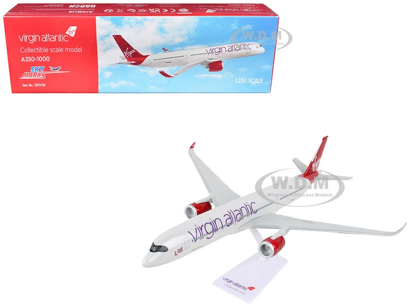 Airbus A350-1000 Commercial Aircraft "Virgin Atlantic" (G-VLUX) White with Red Tail (Snap-Fit) 1/250 Plastic Model by Skymarks