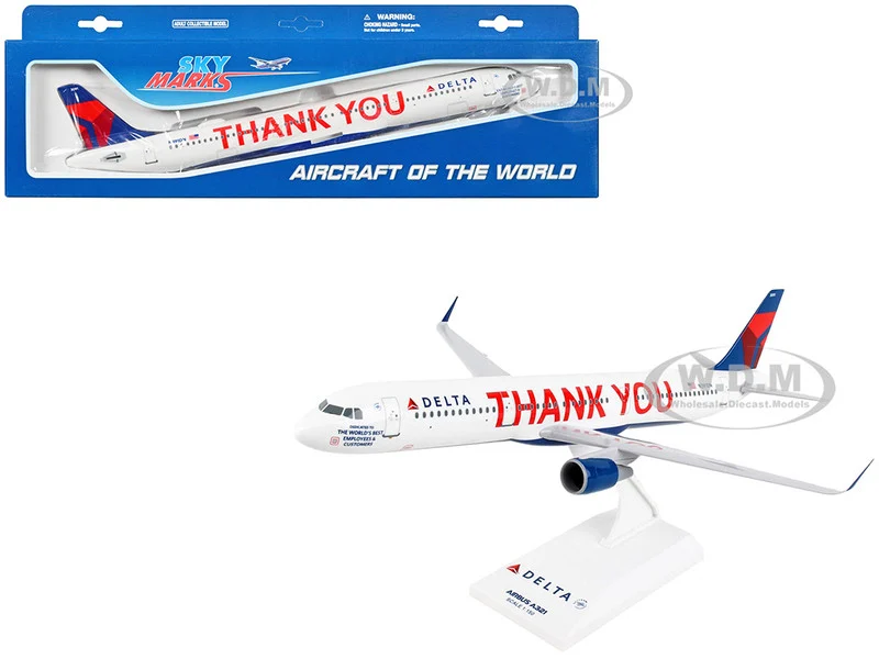 Airbus A321 Commercial Aircraft "Delta Air Lines - Thank You" (N391DN) White with Red and Blue Tail (Snap-Fit) 1/150 Plastic Model by Skymarks