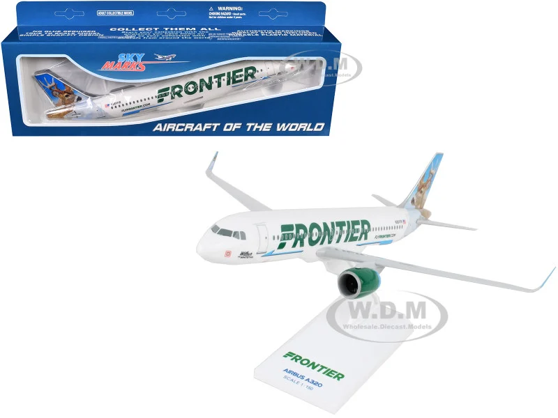 Airbus A320neo Commercial Aircraft "Frontier Airlines - Wilbur the Whitetail" (N301FR) White with Tail Graphics (Snap-Fit) 1/150 Plastic Model by Skymarks