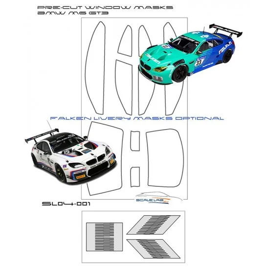 ScaleLab 24 04-001B 1/24 BMW M6 GT3 Window Mask with Falken Stripes
