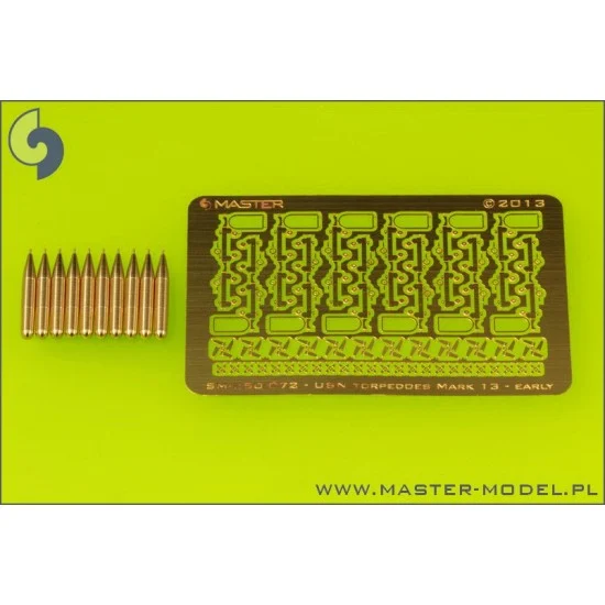 Master Models SM-350-072 1/350 USN Airborne Torpedoes Mark 13 (22.4in) with Trolleys [Early Type] (10pcs)