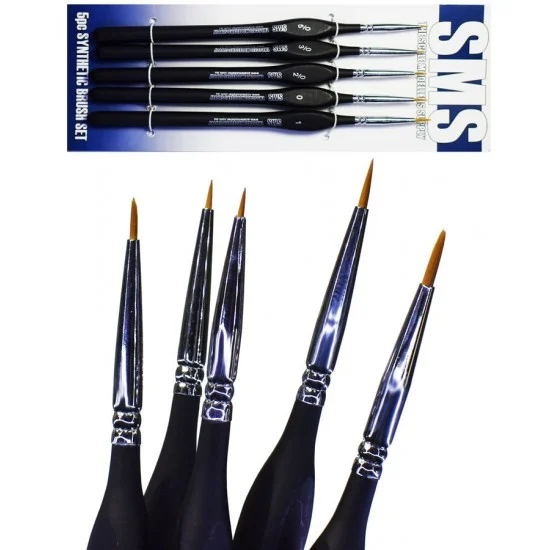The Scale Modellers Supply BSET03 Synthetic Brush Set (5pcs, sizes: 5/0, 3/0, 2/0, 0, 1) - Hobby & Model Paints