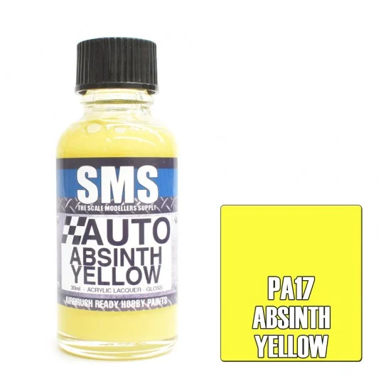 The Scale Modellers Supply PA17 Acrylic Lacquer Paint - Auto Colour #Ansinth Yellow (30ml)