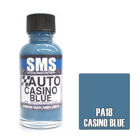 The Scale Modellers Supply PA18 Acrylic Lacquer Paint - Auto Colour #Casino Blue (30ml)