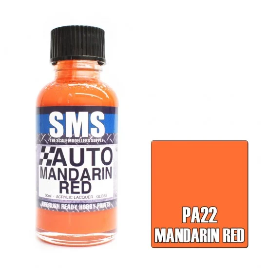 The Scale Modellers Supply PA22 Acrylic Lacquer Paint - Auto Colour #Mandarin Red (30ml)