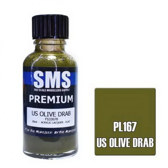 The Scale Modellers Supply PL167 Acrylic Lacquer Paint - Premium US Olive Drab (30ml)
