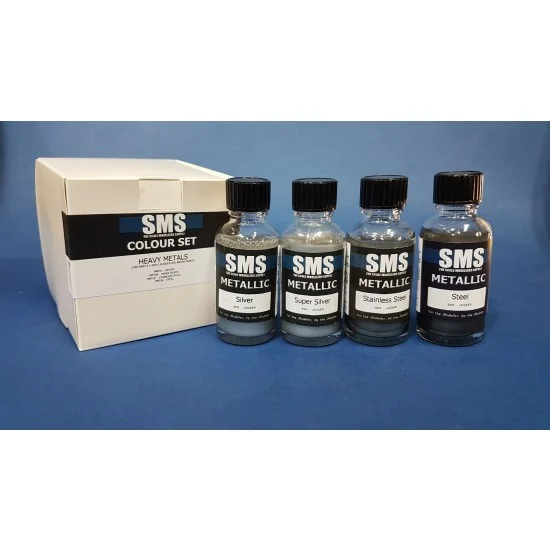 The Scale Modellers Supply SET03 Acrylic Lacquer Paints Set - Heavy Metals Colour (4 x 30ml)