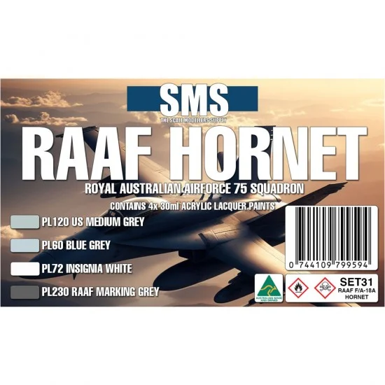 The Scale Modellers Supply SET31 Acrylic Lacquer Paints Set - RAAF Hornet Colours (4x 30ml)