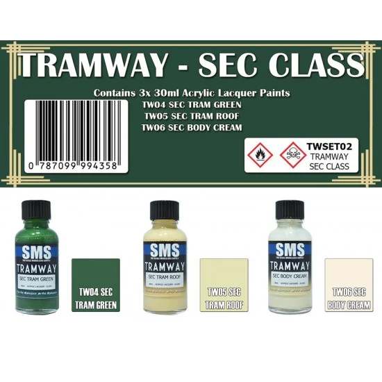 The Scale Modellers Supply TWSET02 Acrylic Lacquer Paint Set - Sec Class Tramway (3x 30ml)