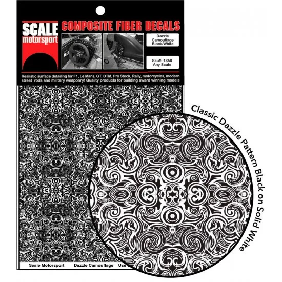 Scale Motorsport 1850 1/24 Dazzle Camouflage Pattern Decals - Black on White (Size: 184.14mm x 123.82mm)