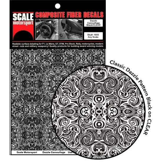 Scale Motorsport 1855 1/24 Dazzle Camouflage Pattern Decals - Black on Clear (Size: 184.14mm x 123.82mm)