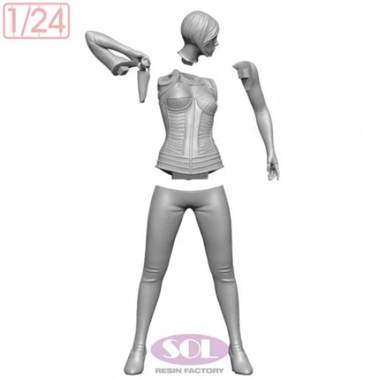 SOL Resin Factory C733 1/24 Futuristic Female Operative in Black Tactical Bodysuit Resin Figure (Margot) - Model Figures