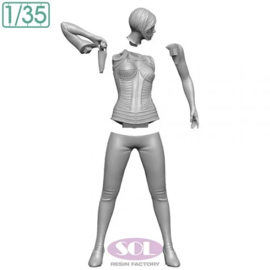 SOL Resin Factory C734 1/35 Futuristic Female Operative in Black Tactical Bodysuit Resin Figure (Margot) - Model Figures
