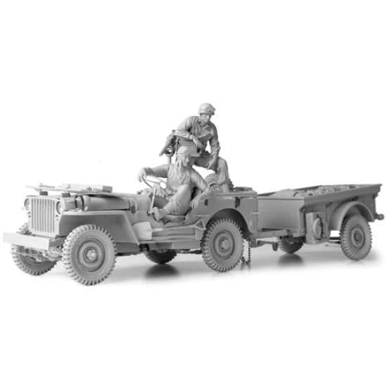 SOL Resin Factory MM339 1/16 WWII US Army 1/4 Ton 4X4 Truck & T-3 Trailer Resin Kits with Driver & Gunner