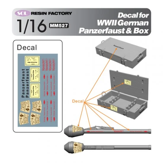 SOL Resin Factory MM527 Decal for 1/16 WWII German Panzerfaust & Box - Military Vehicles & Tanks