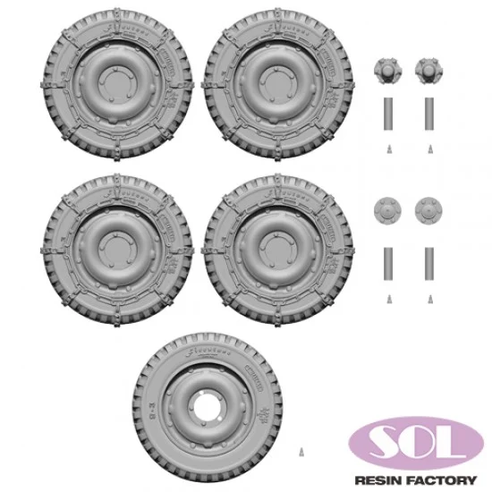 SOL Resin Factory MM591 1/16 WWII 1/4 ton Utility Truck Combat Wheels, Tyres with Chain for Takom kits - Military Vehicles & Tanks