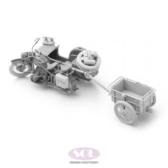 SOL Resin Factory MM775 1/35 KS600 Motorcycle and Sidecar Upgrade Parts Set w/Anhanger for Tamiya kits - Military Vehicles & Tanks