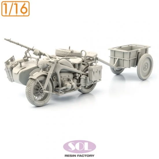 SOL Resin Factory MM873 1/16 WWII German KS750 Motorcycle with Sidecar and Trailer - Military Vehicles & Tanks