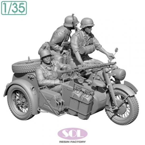 SOL Resin Factory MM879 1/35 WWII German KS750 Motorcycle with Sidecar and Troopers - Military Vehicles & Tanks