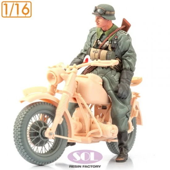 SOL Resin Factory MM885 1/16 WWII German R75 Motorcycle Trooper for Freedom Model kit - Model Figures