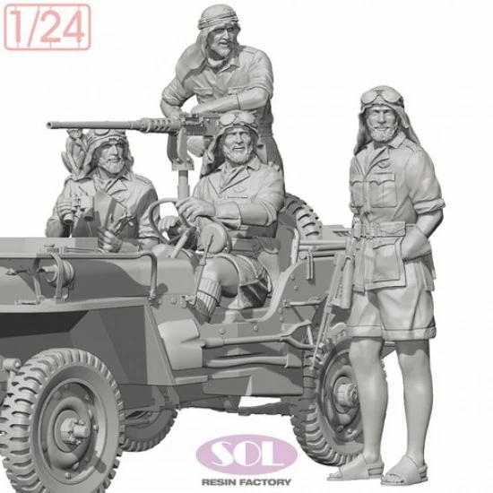 SOL Resin Factory MM986 1/24 WWII British SAS 1/4 Ton Patrol Car Crews (4 figures) - Model Figures