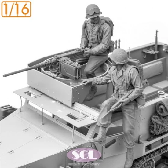 SOL Resin Factory MM998 1/16 US Crew and M2 cal.50 for M3A1 (2 figures) - Model Figures
