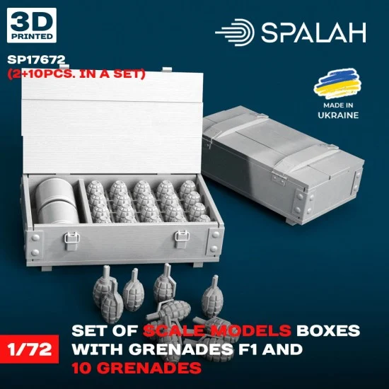SPALAH 17672 1/72 Boxes with Grenades F1 (2pcs) and 10 Grenades - Military Vehicles & Tanks